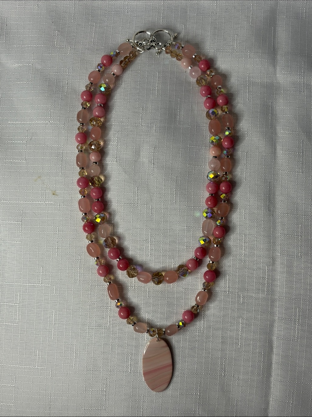 Handcrafted Rose Quartz/Pink Jade 2 Necklace Set - Picture 5 of 6